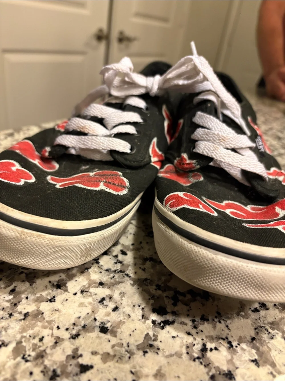 Vans Black Canvas Low-Top Sneakers with Red Cloud Motif